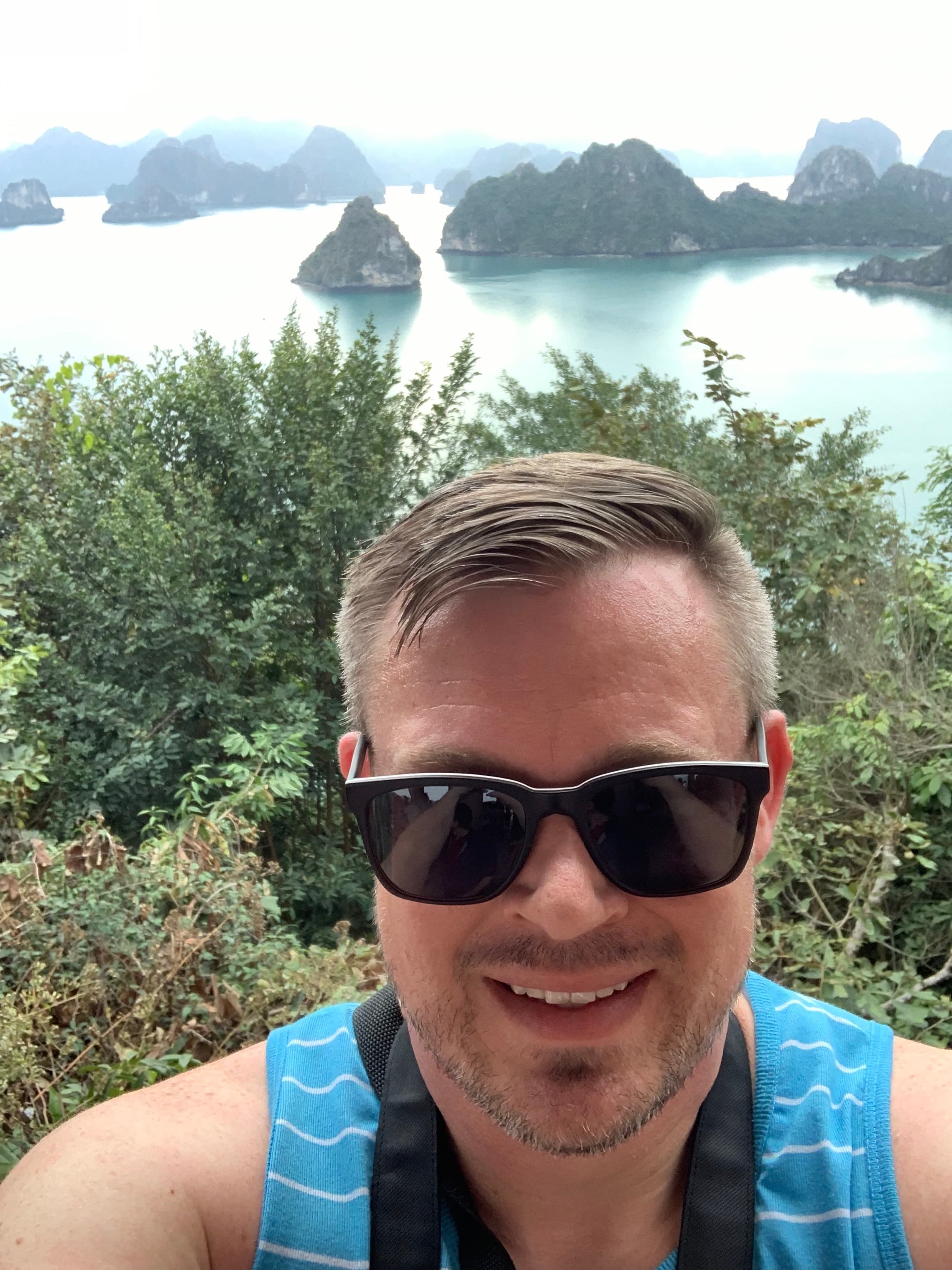 Limestone islands rising out of the water at Ha Long Bay, Vietnam
